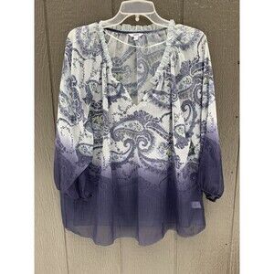 Sonoma Sheer Lightweight Top Size Large 3/4 Sleeve Vneck Ruffle